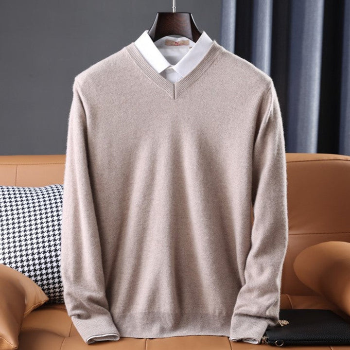 Mens Jumper V-Neck Cashmere Blend Knitted Pullover