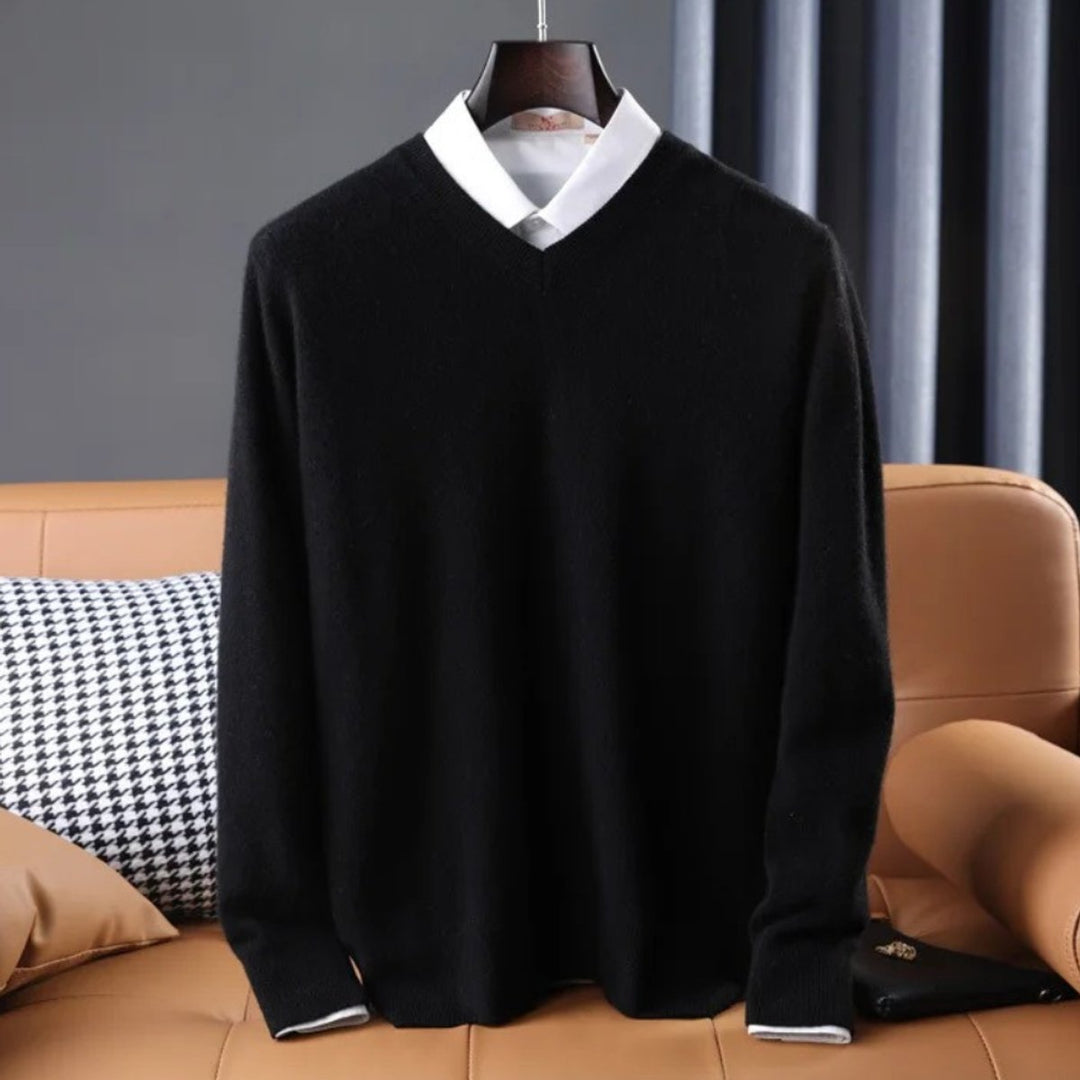 Mens Jumper V-Neck Cashmere Blend Knitted Pullover