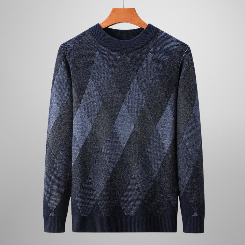 Mens Jumper Wool-Blend Argyle Knit Crewneck Pullover