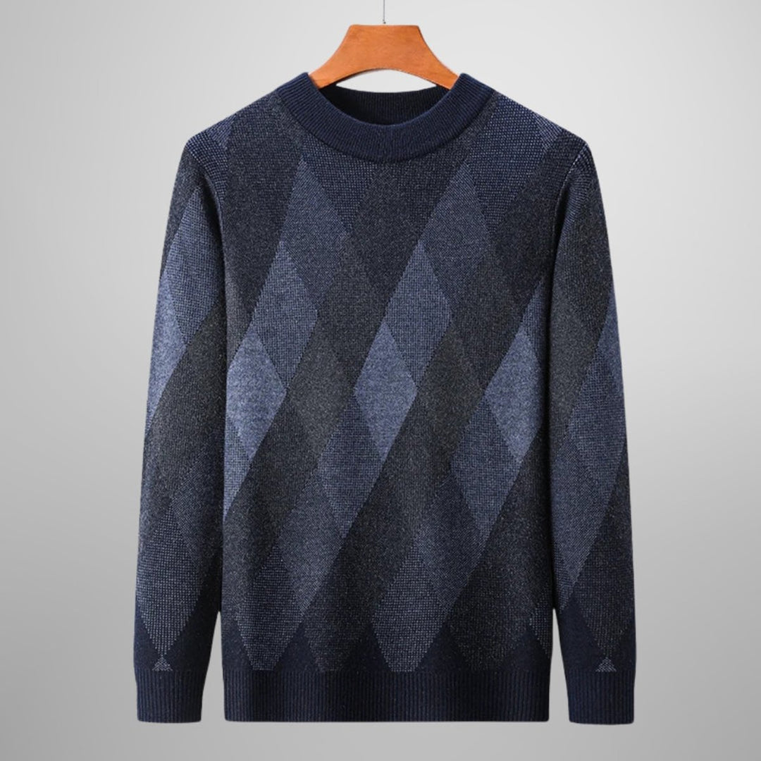 Mens Jumper Wool-Blend Argyle Knit Crewneck Pullover