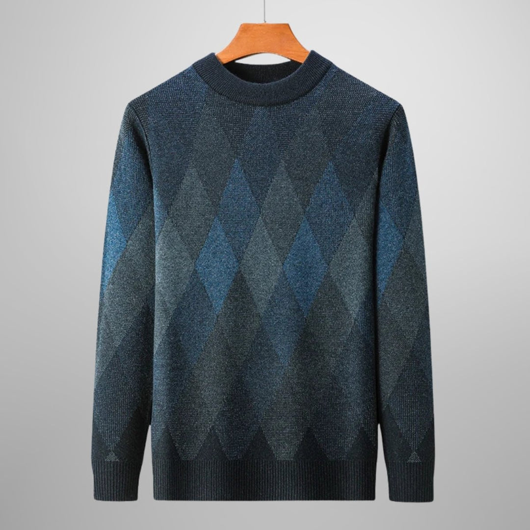 Mens Jumper Wool-Blend Argyle Knit Crewneck Pullover