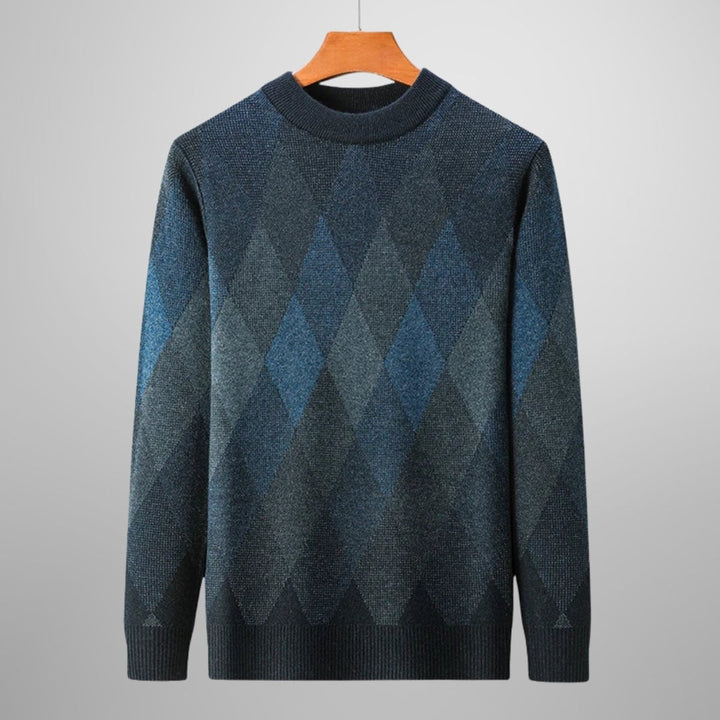 Mens Jumper Wool-Blend Argyle Knit Crewneck Pullover