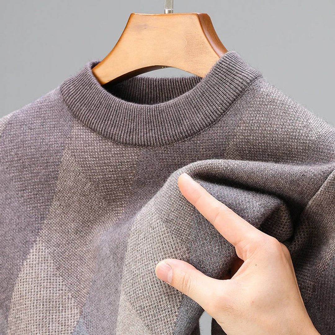 Mens Jumper Wool-Blend Argyle Knit Crewneck Pullover