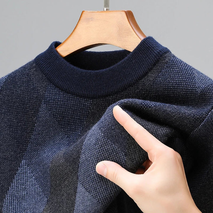 Mens Jumper Wool-Blend Argyle Knit Crewneck Pullover