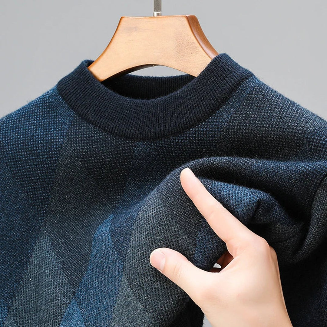 Mens Jumper Wool-Blend Argyle Knit Crewneck Pullover