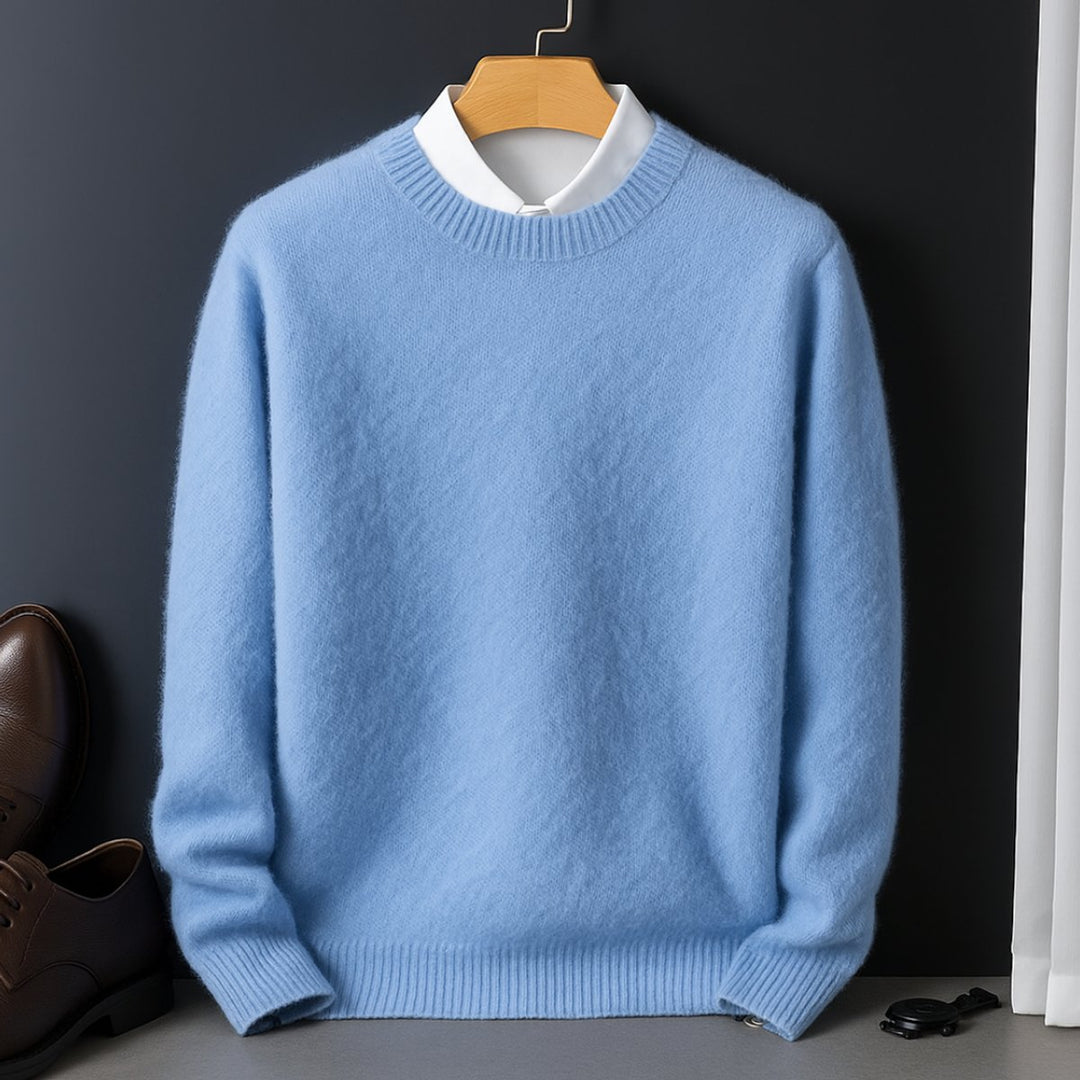 Mens Jumpers Cashmere Knit Crew-Neck Fluffy Pullover