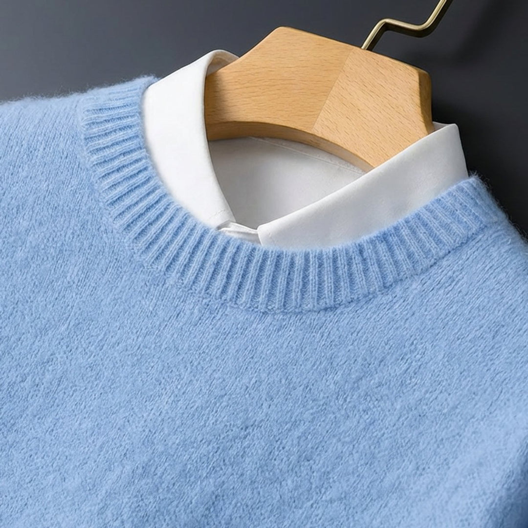 Mens Jumpers Cashmere Knit Crew-Neck Fluffy Pullover
