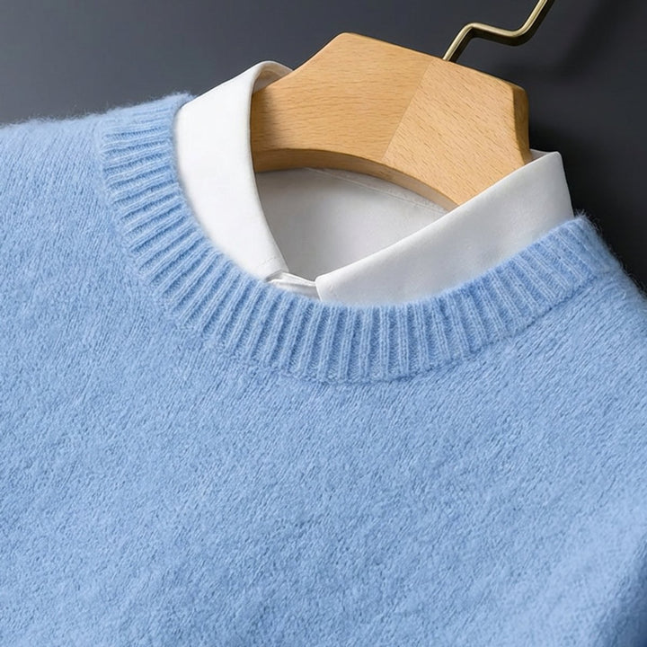 Mens Jumpers Cashmere Knit Crew-Neck Fluffy Pullover