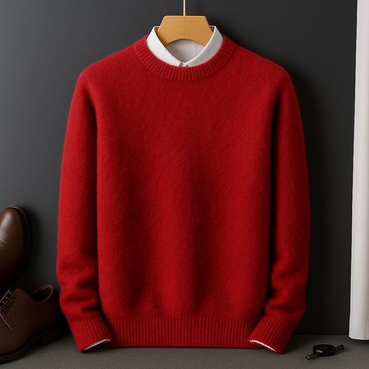 Mens Jumpers Cashmere Knit Crew-Neck Fluffy Pullover