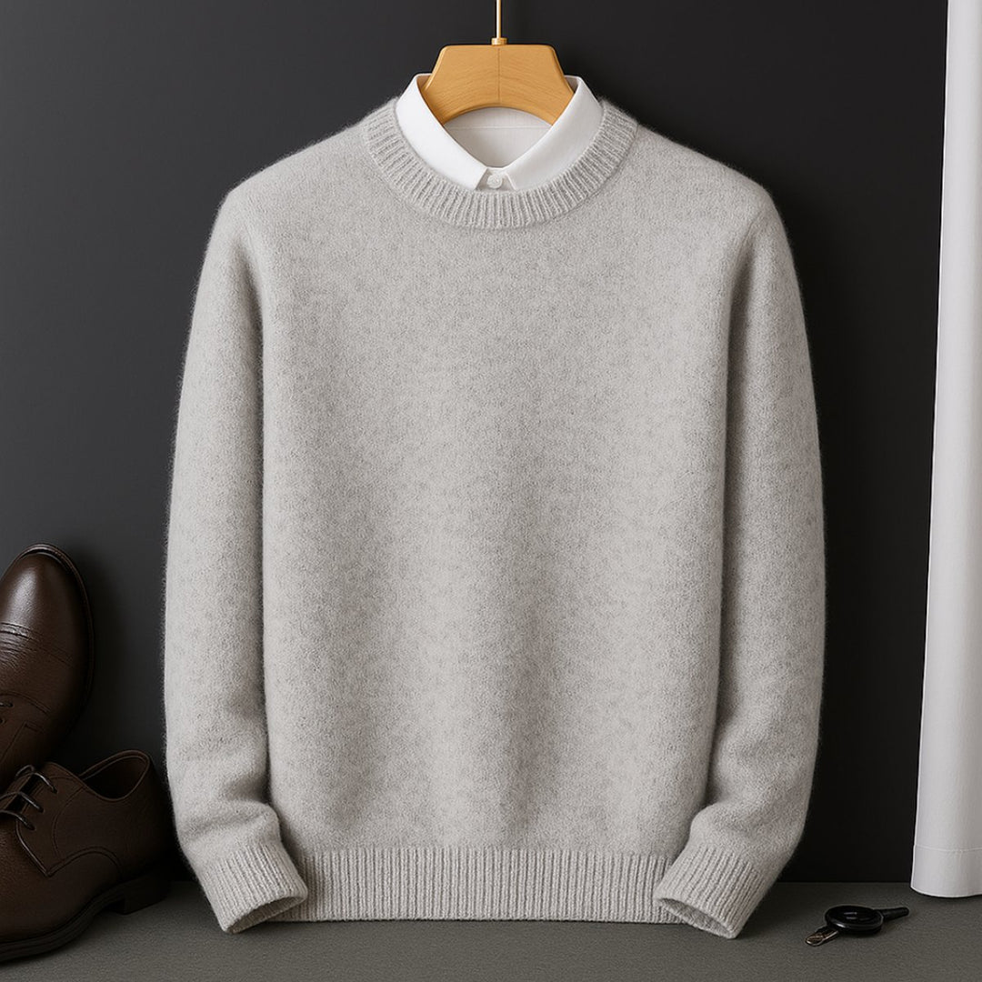 Mens Jumpers Cashmere Knit Crew-Neck Fluffy Pullover