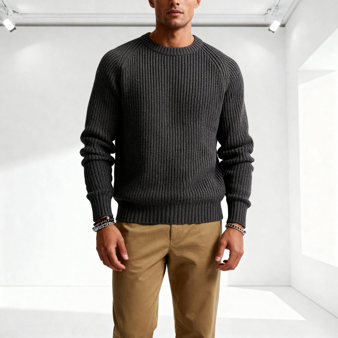 Mens Jumpers Heavyweight Cotton Fisherman Rib Crewneck Knit
