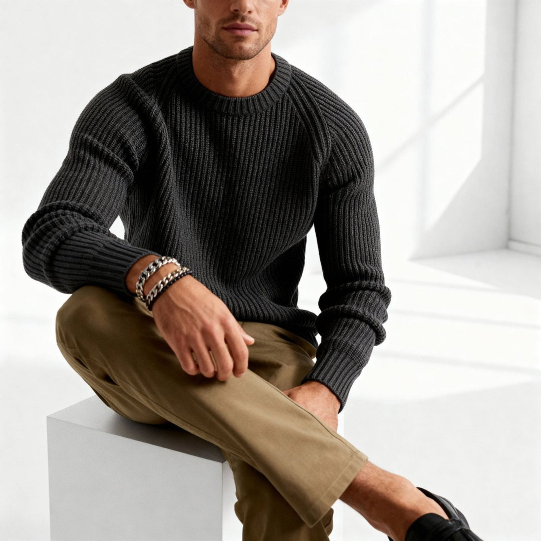 Mens Jumpers Heavyweight Cotton Fisherman Rib Crewneck Knit