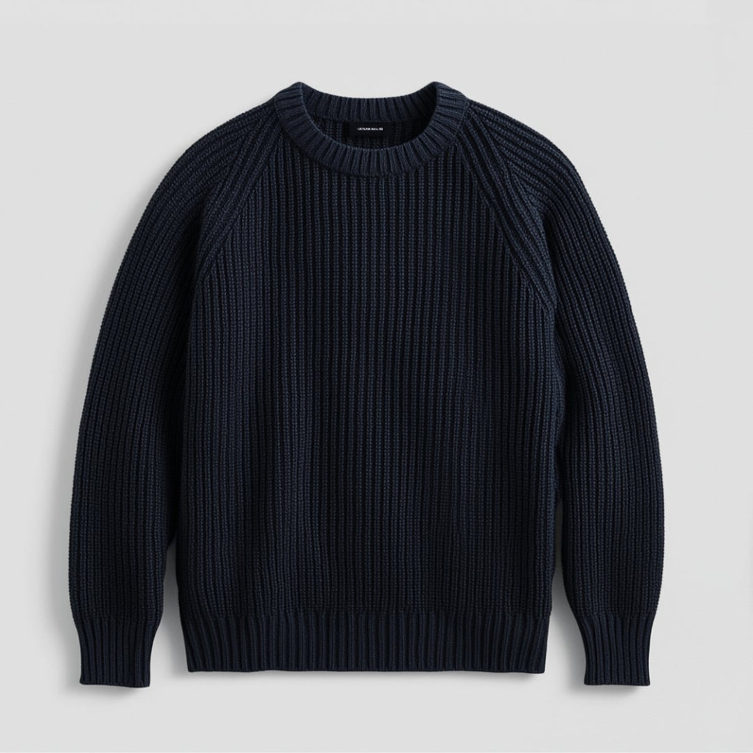 Mens Jumpers Heavyweight Cotton Fisherman Rib Crewneck Knit