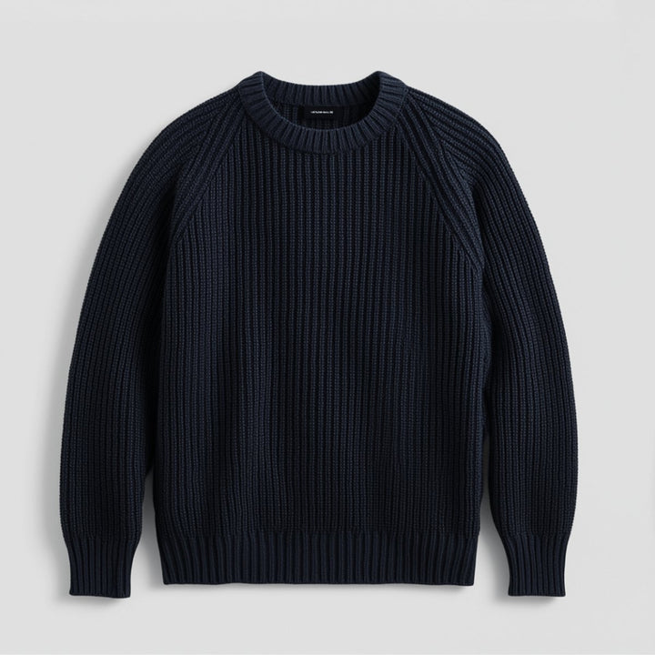 Mens Jumpers Heavyweight Cotton Fisherman Rib Crewneck Knit