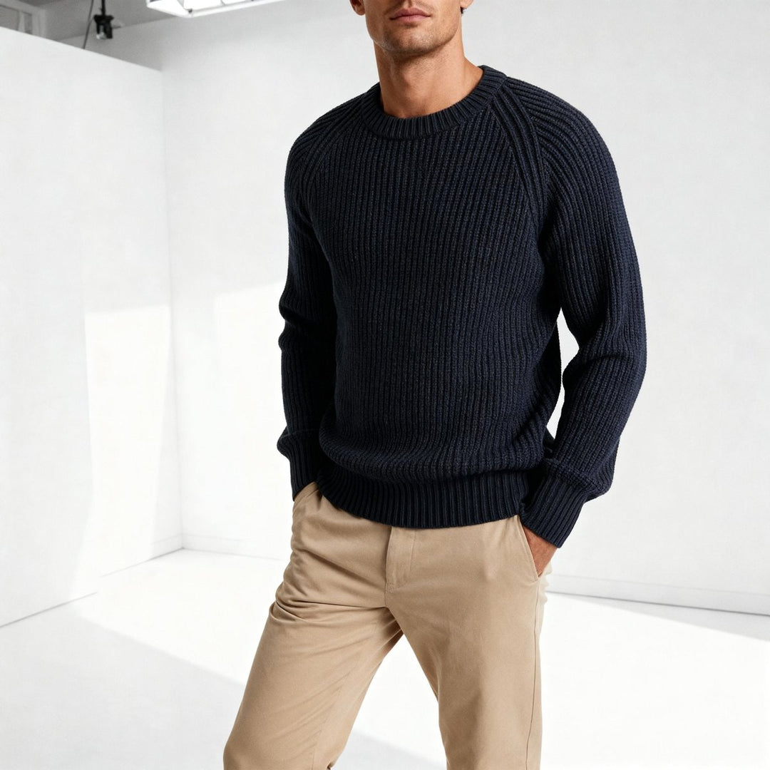 Mens Jumpers Heavyweight Cotton Fisherman Rib Crewneck Knit