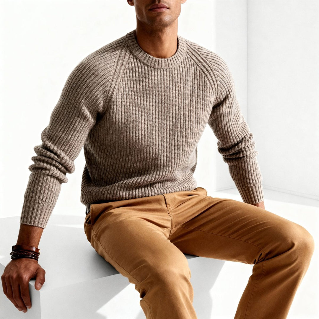 Mens Jumpers Heavyweight Cotton Fisherman Rib Crewneck Knit