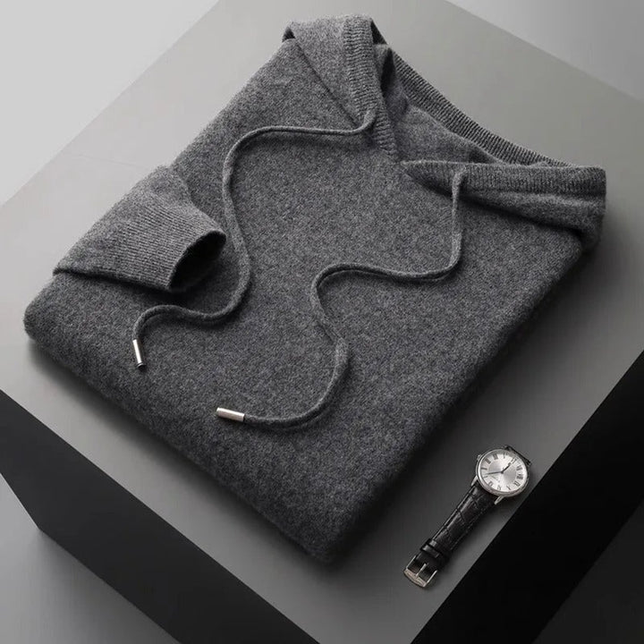 Mens Jumpers Merino Wool Hooded Knit Pullover