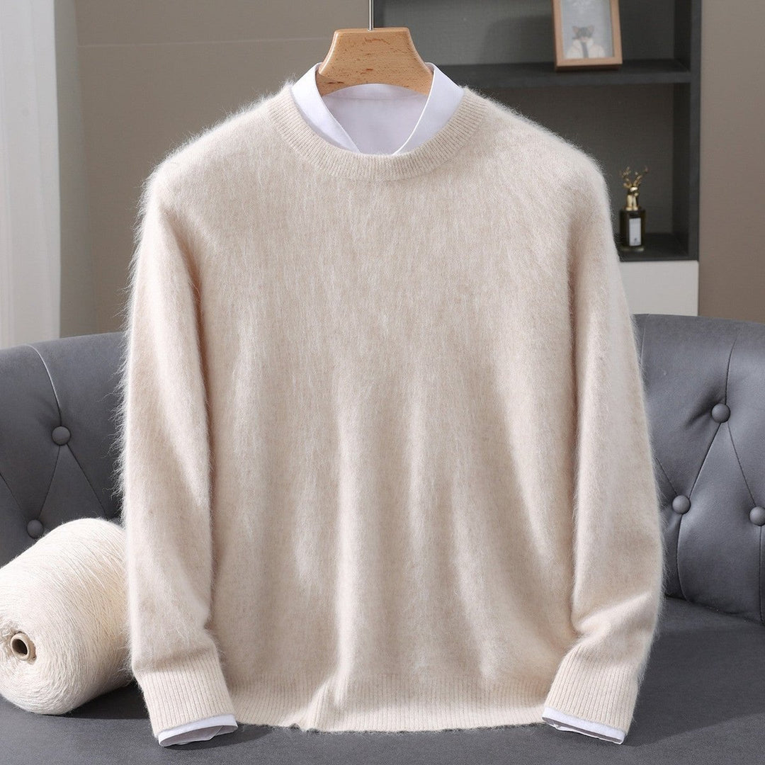 Mens Jumpers Relaxed-Fit Fluffy Mink Cashmere Crew-Neck Knit