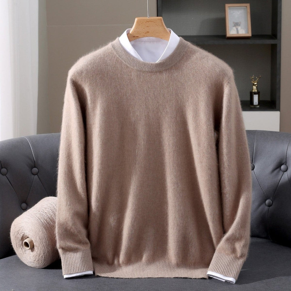 Mens Jumpers Relaxed-Fit Fluffy Mink Cashmere Crew-Neck Knit