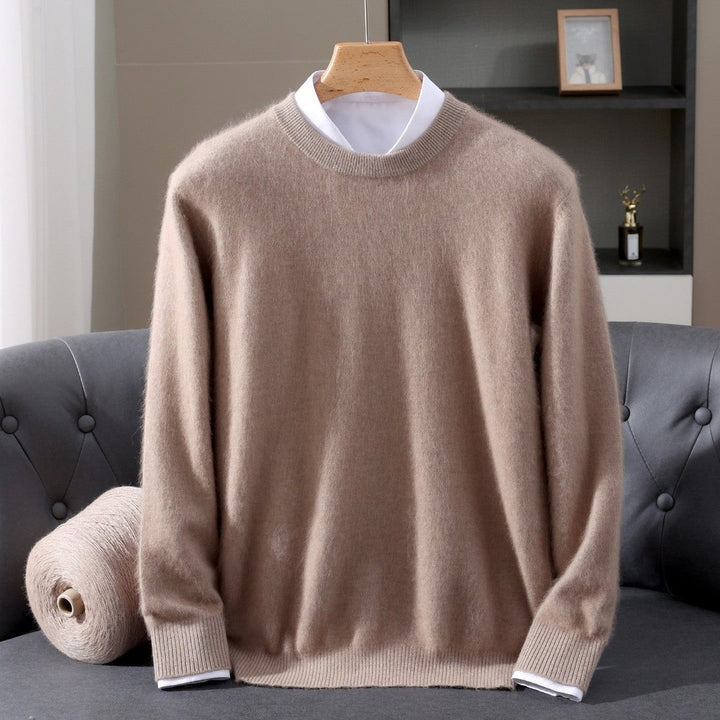 Mens Jumpers Relaxed-Fit Fluffy Mink Cashmere Crew-Neck Knit