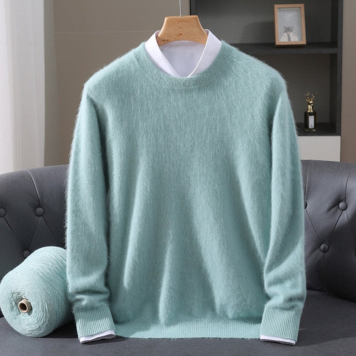 Mens Jumpers Relaxed-Fit Fluffy Mink Cashmere Crew-Neck Knit