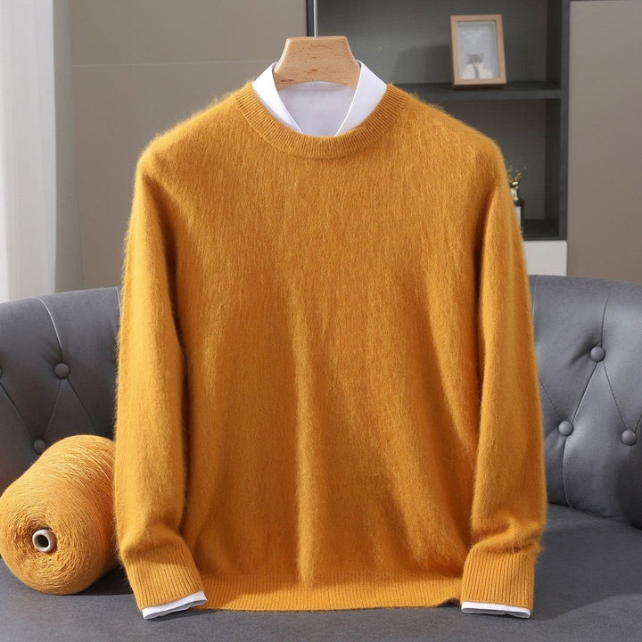 Mens Jumpers Relaxed-Fit Fluffy Mink Cashmere Crew-Neck Knit
