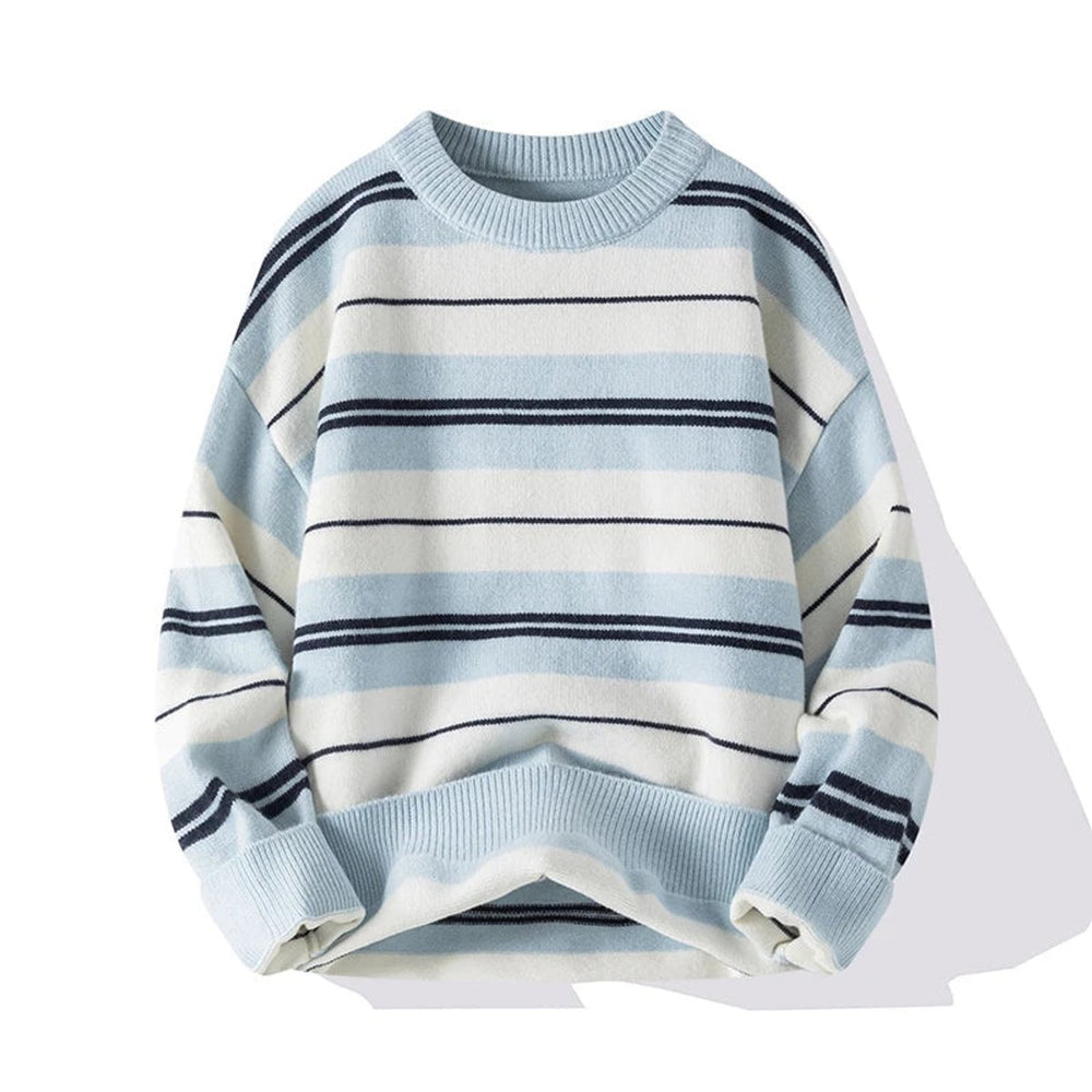 Mens Jumpers Striped Cotton-Knit Crew Neck Pullover