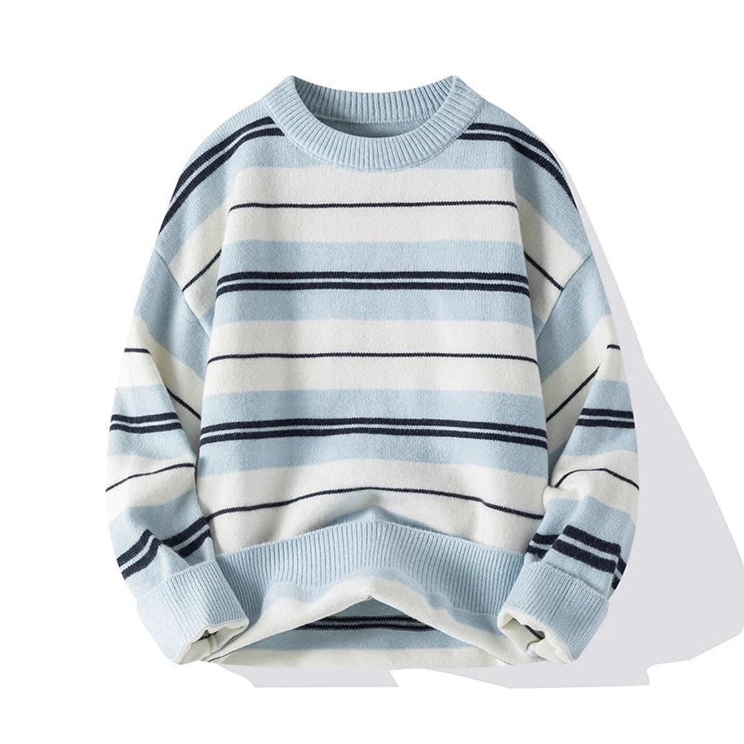 Mens Jumpers Striped Cotton-Knit Crew Neck Pullover