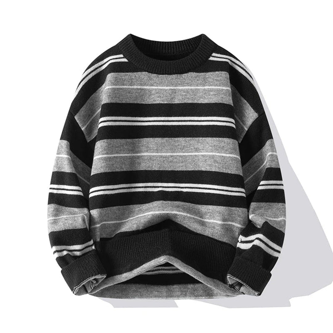 Mens Jumpers Striped Cotton-Knit Crew Neck Pullover