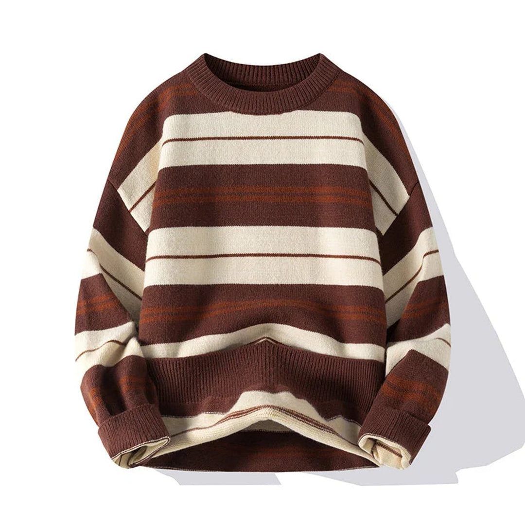 Mens Jumpers Striped Cotton-Knit Crew Neck Pullover