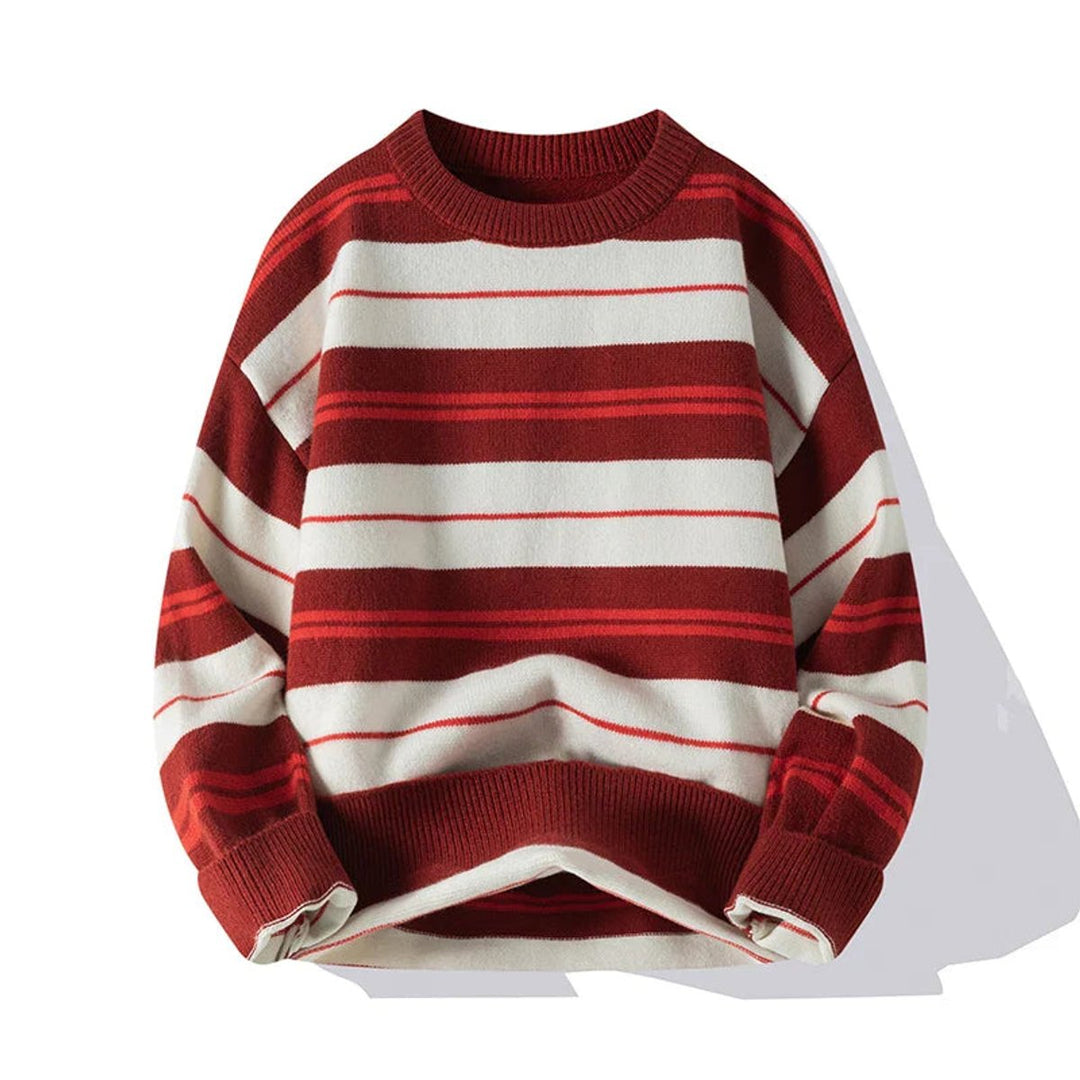 Mens Jumpers Striped Cotton-Knit Crew Neck Pullover