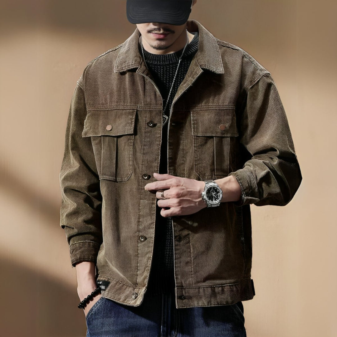 Men's Khaki Corduroy Casual Jacket Coat