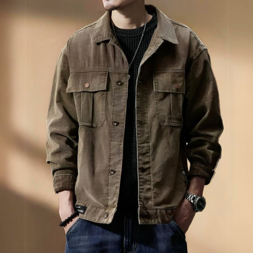 Men's Khaki Corduroy Casual Jacket Coat