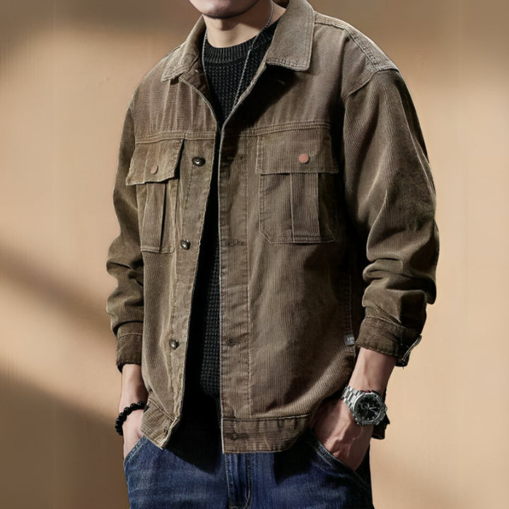 Men's Khaki Corduroy Casual Jacket Coat