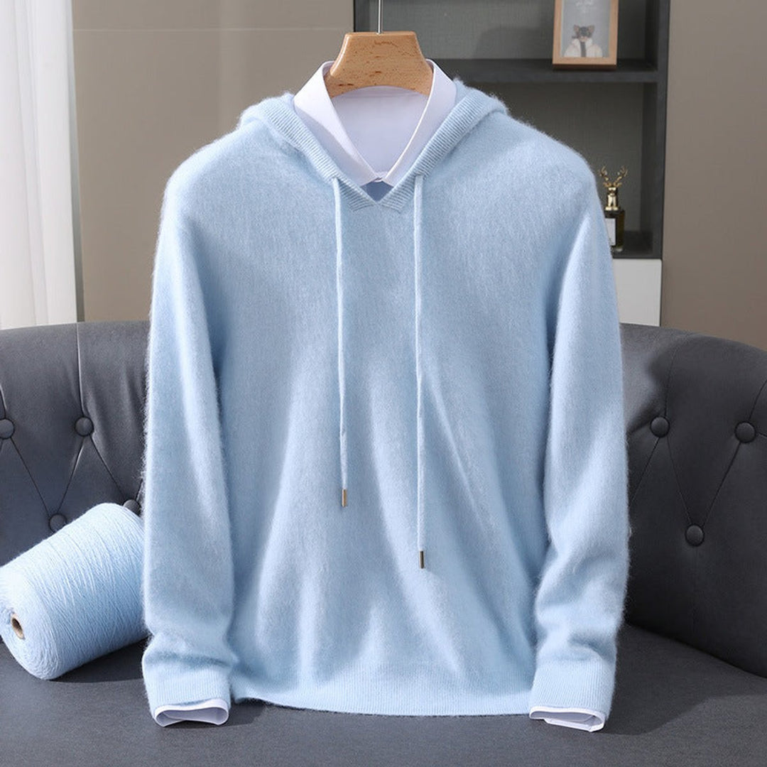 Mens Knitted Cashmere Hoodie Jumper Drawstring Pullover