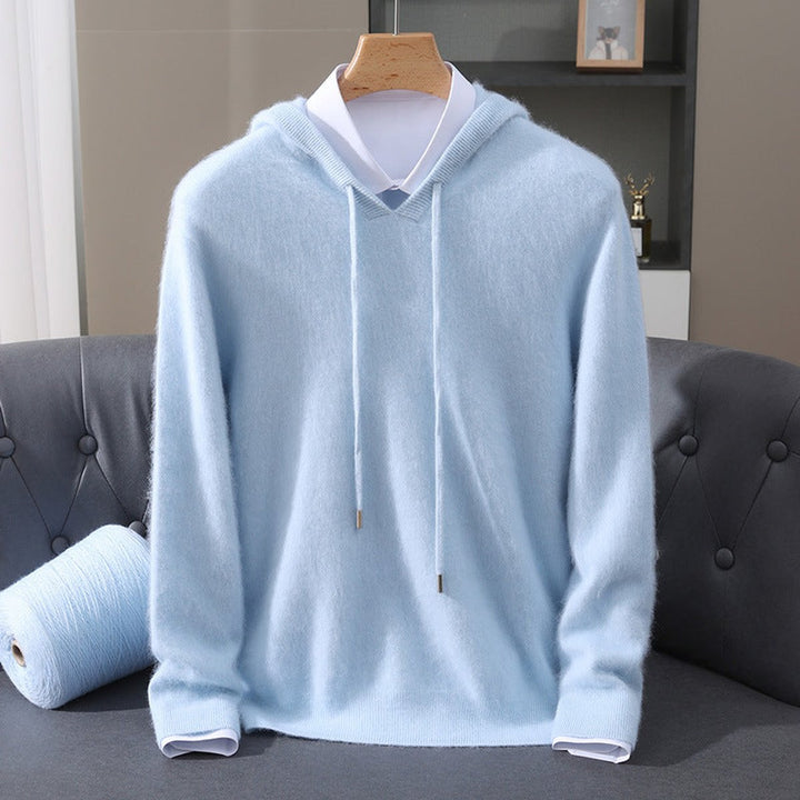 Mens Knitted Cashmere Hoodie Jumper Drawstring Pullover