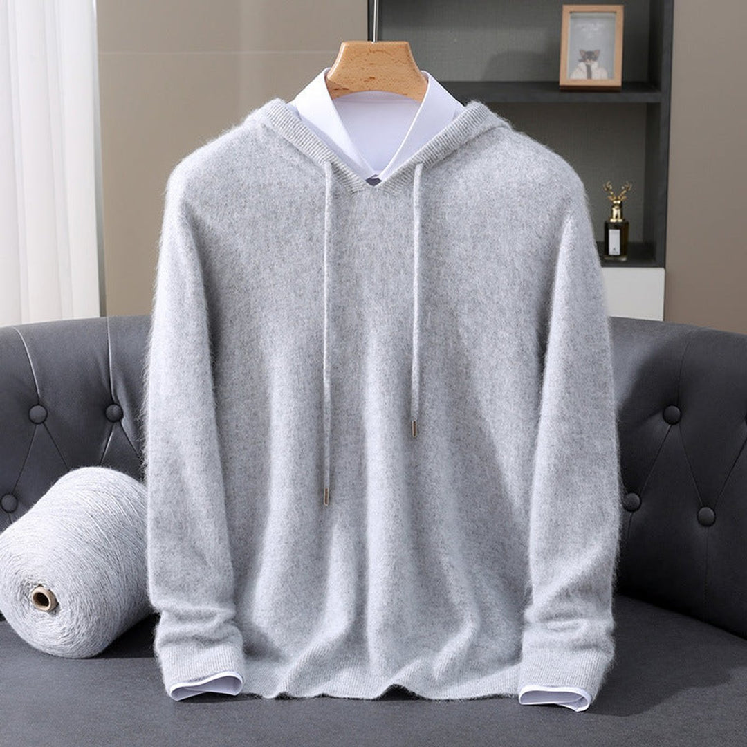 Mens Knitted Cashmere Hoodie Jumper Drawstring Pullover