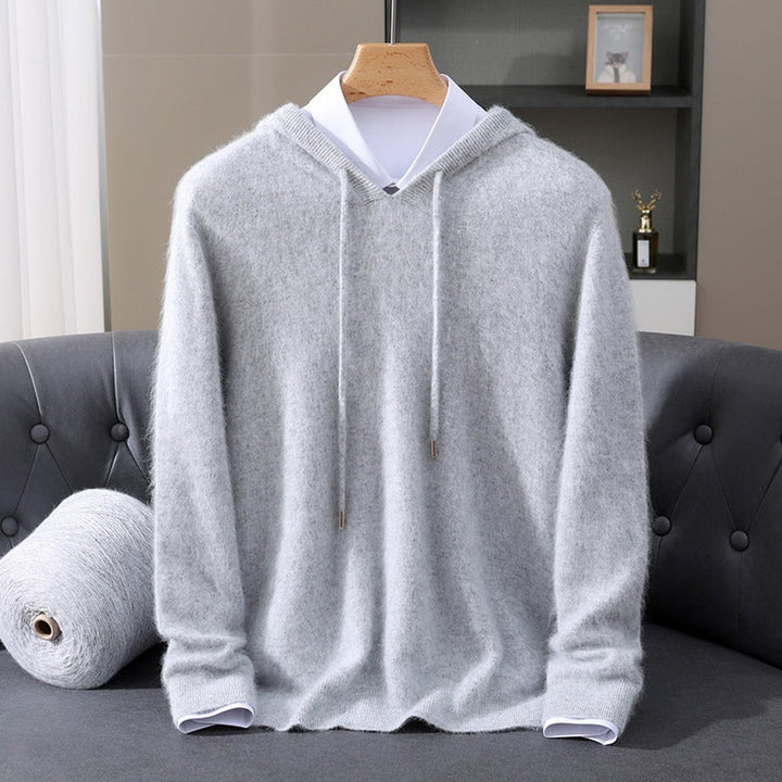 Mens Knitted Cashmere Hoodie Jumper Drawstring Pullover