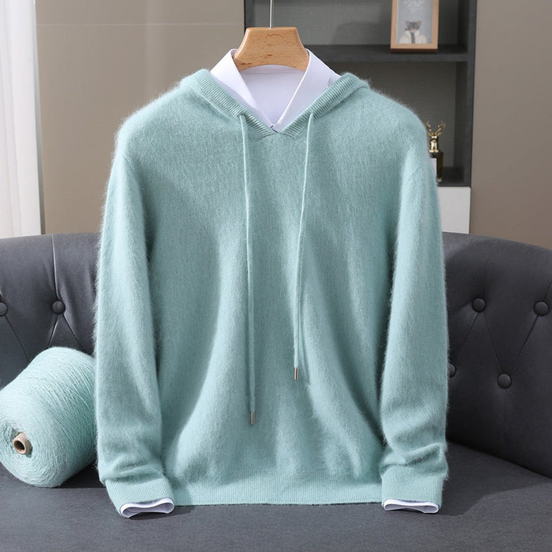 Mens Knitted Cashmere Hoodie Jumper Drawstring Pullover
