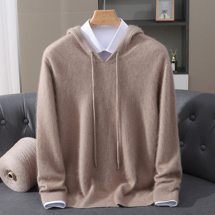 Mens Knitted Cashmere Hoodie Jumper Drawstring Pullover