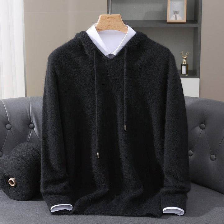 Mens Knitted Cashmere Hoodie Jumper Drawstring Pullover