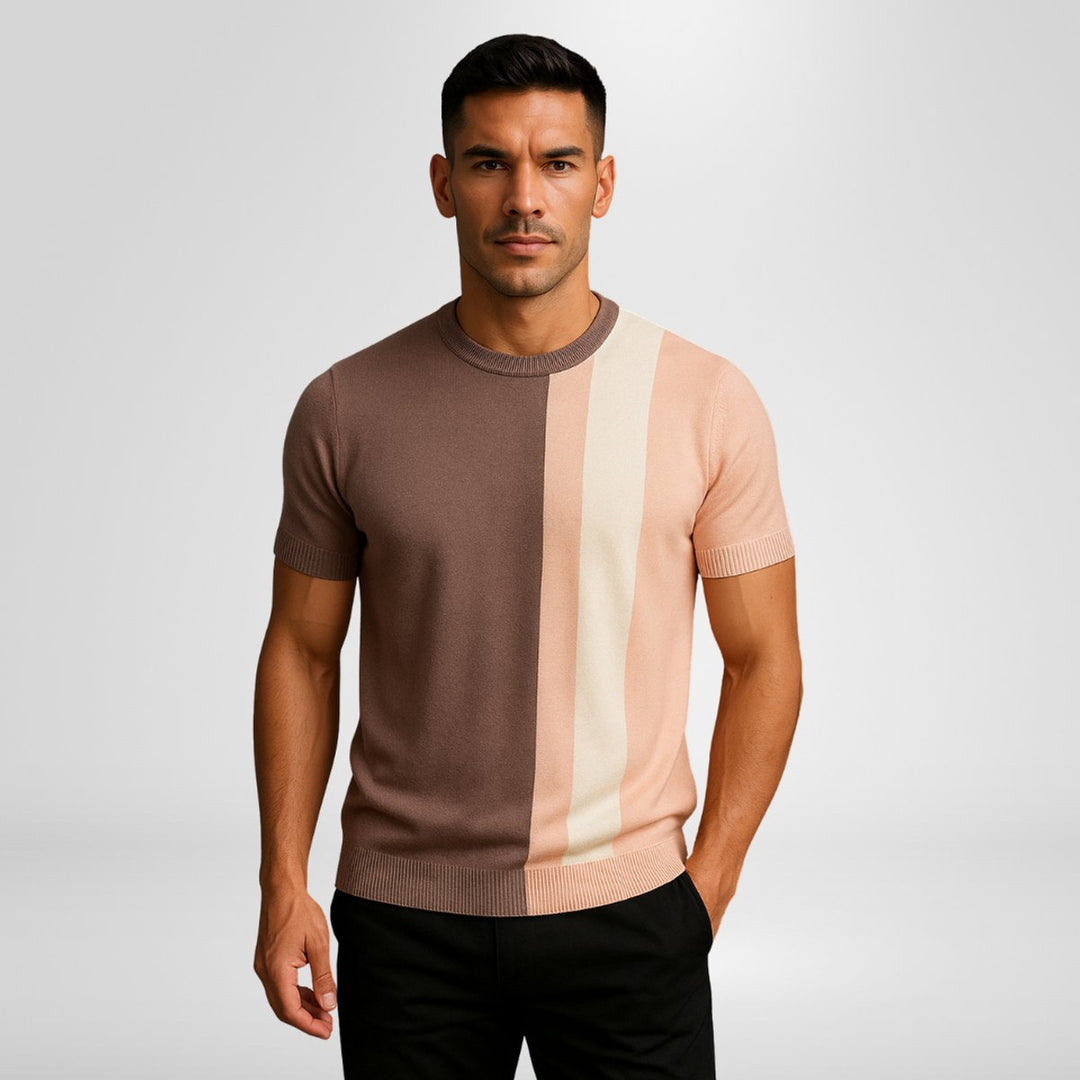 Mens Knitted Colour Block Crewneck Jumper Triple Panel