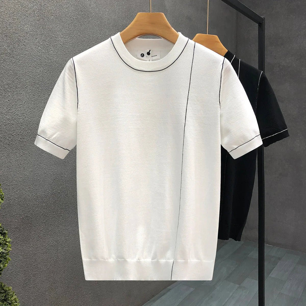 Men's Knitted Crewneck Jumper Contrast Stitch Lightweight Knitwear