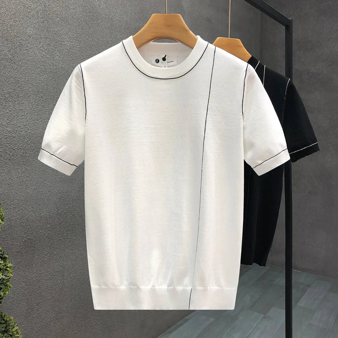 Men's Knitted Crewneck Jumper Contrast Stitch Lightweight Knitwear