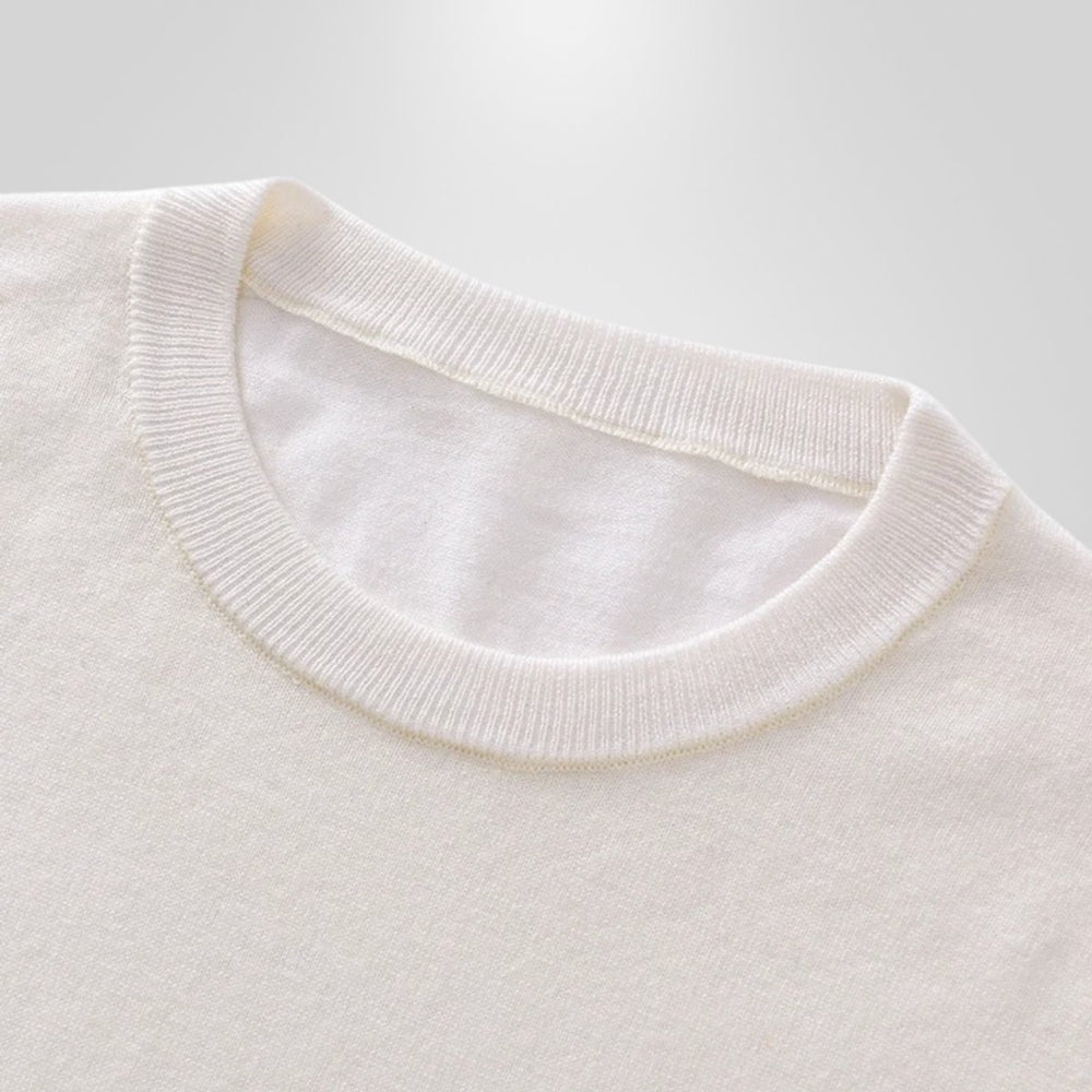 Mens Knitted Crewneck Jumper Striped Sleeve Cotton Knitwear