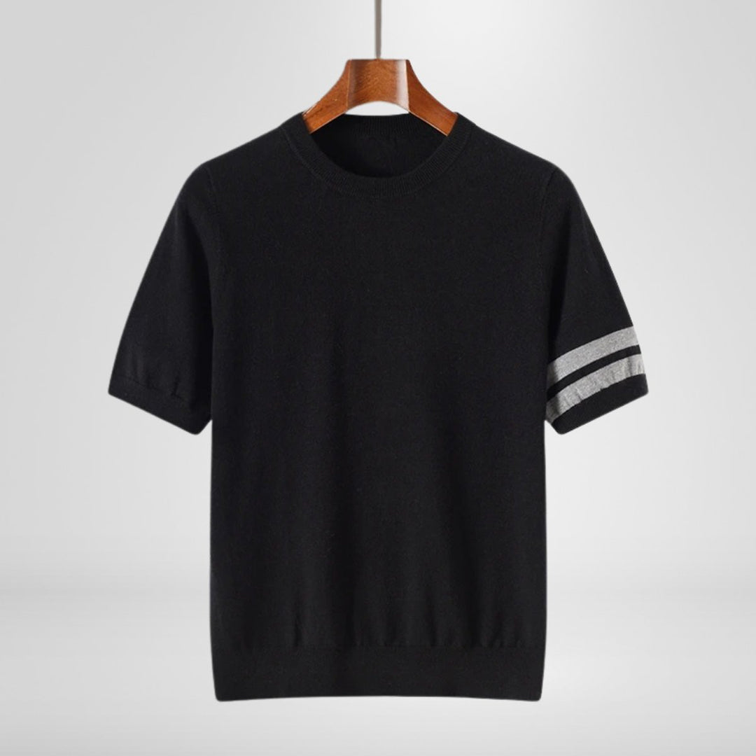 Mens Knitted Crewneck Jumper Striped Sleeve Cotton Knitwear