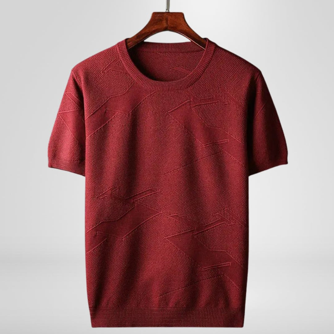 Mens Knitted Crewneck Jumper Textured Cotton Blend Short Sleeve