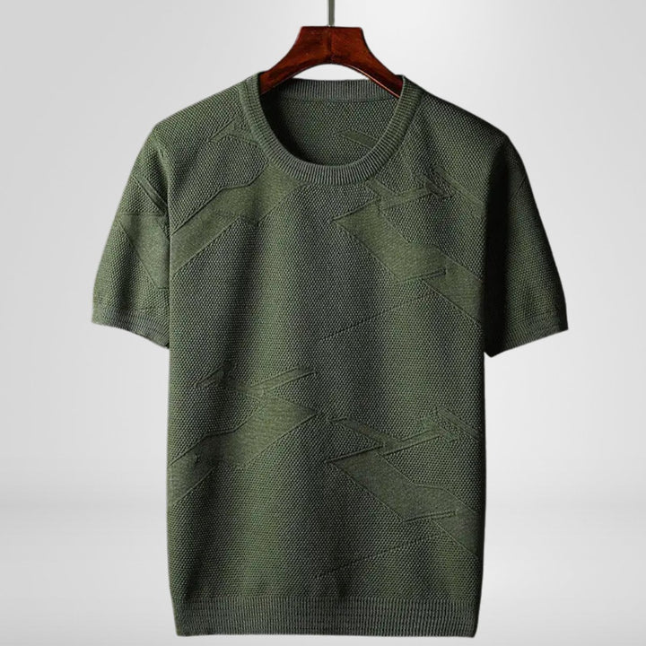 Mens Knitted Crewneck Jumper Textured Cotton Blend Short Sleeve