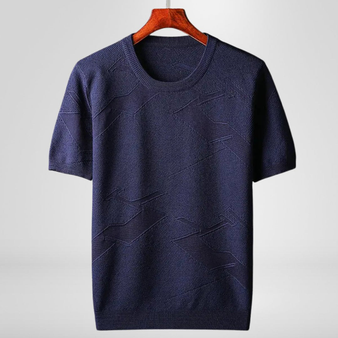Mens Knitted Crewneck Jumper Textured Cotton Blend Short Sleeve