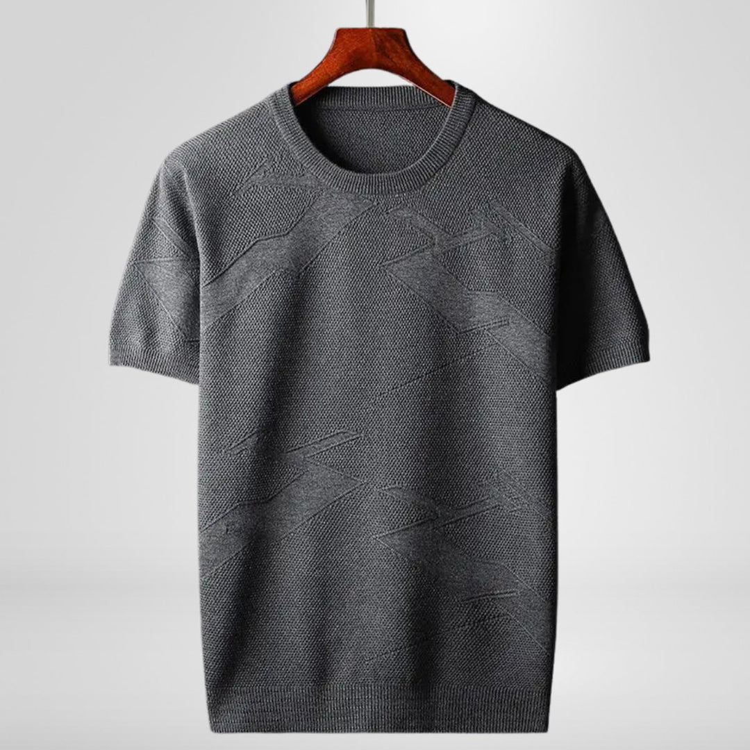 Mens Knitted Crewneck Jumper Textured Cotton Blend Short Sleeve